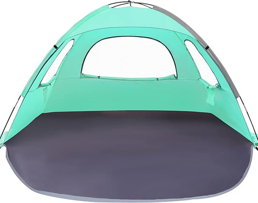 WhiteFang Beach Tent Anti-UV Portable Sun Shade Shelter for 3/4/6/8 Person, Extendable Floor with 3 Ventilating Mesh Windows Plus Carrying Bag, Stakes and Guy Lines