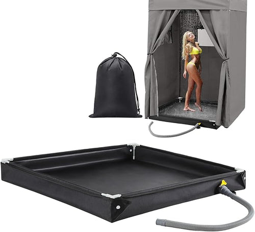 TOBWOLF Portable Shower Pan,Foldable RV Camping Shower Base Outdoor & Indoor,Temporary Showers Floor to Keep Feet Clean for RV, Tent, Awning, Camping, Beach