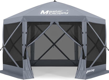 MASTERCANOPY 10x10FT Pop Up Gazebo Screen Tent - Instant Screen House with Netting, Quick Set, Outdoor Canopy Shelter with Carry Bag for Camping, Backyard & Patio (Gray)
