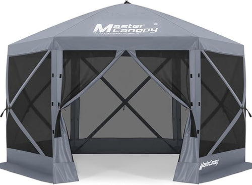 MASTERCANOPY 10x10FT Pop Up Gazebo Screen Tent - Instant Screen House with Netting, Quick Set, Outdoor Canopy Shelter with Carry Bag for Camping, Backyard & Patio (Gray)