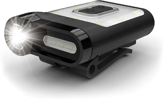 Claymore Capon 65A+ (Black) - LED Rechargeable Clip-On Cap Headlamp, Lightweight Hat Light for Camping, Running, Hiking, Emergency & Industrial Use, Waterproof, USB-C, Up to 19 Hours of Battery Life.
