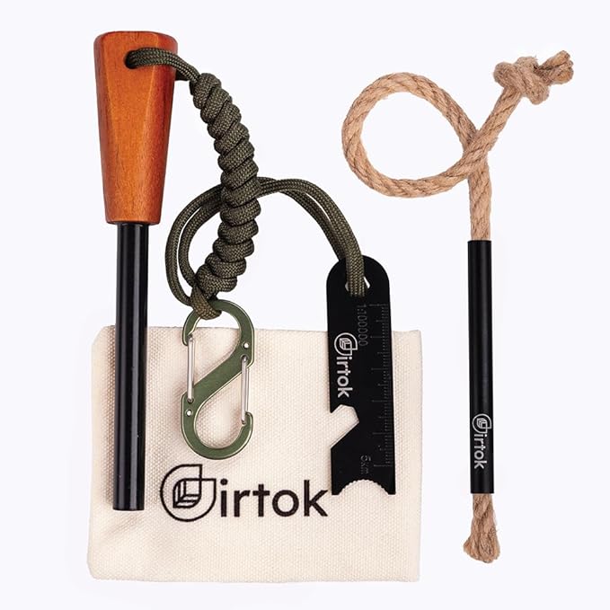 Camping Fire Starter Survival Tool，Large Size & Stylish Eye-catching Colors Ferro Rod with a Hemp Wick,Carabiner Clip & Survival Paracord,Survival Kit for Camping, Hiking & Emergency