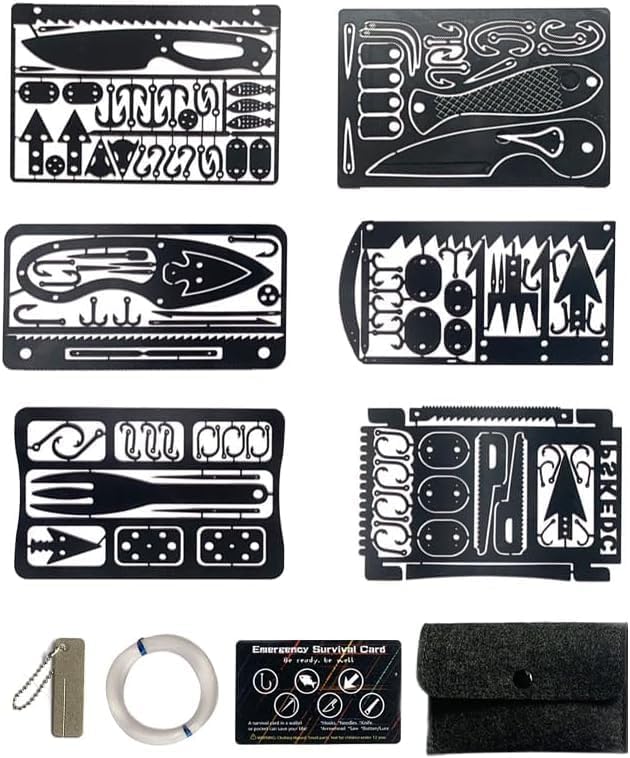 8Pcs Survival Cards Multi-Functional Tool Card Emergency Camping Tool EDC Kit in Your Walletcard with Fishhook Fishing Line,Survival Guide Multitool Camping Gear for Outdoor Hiking Hunting