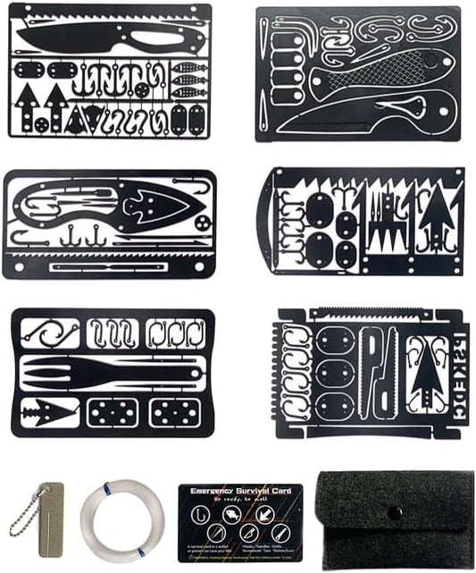 8Pcs Survival Cards Multi-Functional Tool Card Emergency Camping Tool EDC Kit in Your Walletcard with Fishhook Fishing Line,Survival Guide Multitool Camping Gear for Outdoor Hiking Hunting