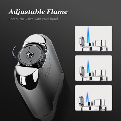 HONEST Torch Lighter Butane Lighter Windproof Lighter Mens Gifts Lighter for Candle Camping Family Use (Silver)