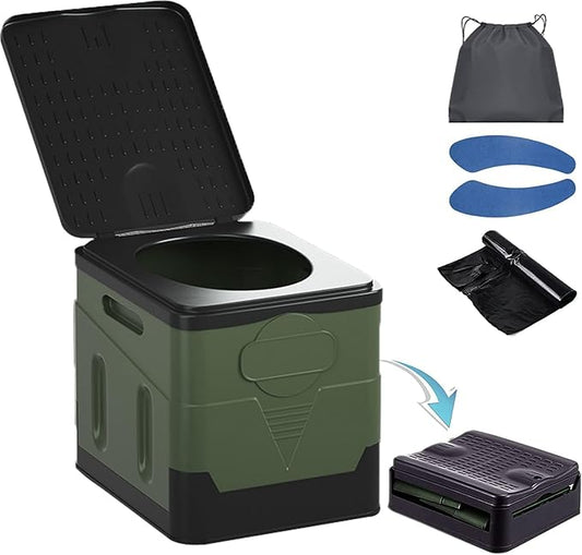 Portable Camping Toilet Water-Proof, Foldable, & Supports up to 700lbs (Army Green, 10.6 * 11.8 * 11.8 INCH)