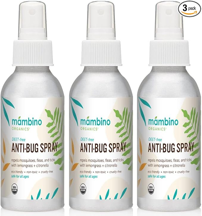 Anti-Bug Spray DEET-Free – Organic, All-Natural Bug Spray Travel Size Made with Nourishing Essential Oils – Bug Repellent for Babies, Kids, Adults, Camping, & More by Mambino Organics, 3-Pack, 2.7 Oz.