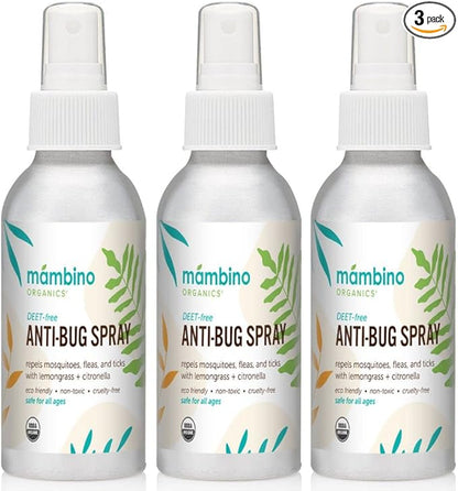 Anti-Bug Spray DEET-Free – Organic, All-Natural Bug Spray Travel Size Made with Nourishing Essential Oils – Bug Repellent for Babies, Kids, Adults, Camping, & More by Mambino Organics, 3-Pack, 2.7 Oz.