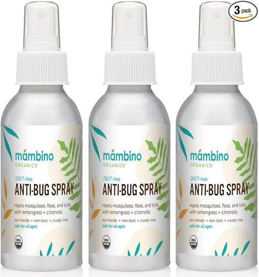 Anti-Bug Spray DEET-Free – Organic, All-Natural Bug Spray Travel Size Made with Nourishing Essential Oils – Bug Repellent for Babies, Kids, Adults, Camping, & More by Mambino Organics, 3-Pack, 2.7 Oz.