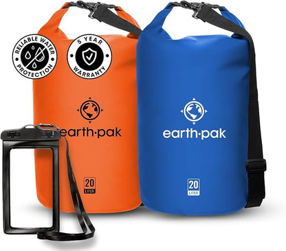 Earth Pak Waterproof Dry Bag - Roll Top Waterproof Backpack Sack(20L Orange & 20L Blue)