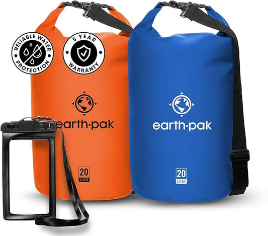 Earth Pak Waterproof Dry Bag - Roll Top Waterproof Backpack Sack(20L Orange & 20L Blue)