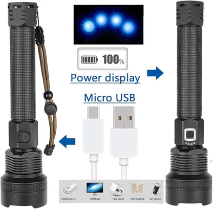 Powerful LED Flashlight Rechargeable, Super Bright 20000 Lumen 3 Modes Tactical Flashlight, Zoomable, Waterproof Large Handheld Flashlight for Outdoor, Patrol, Emergency Use