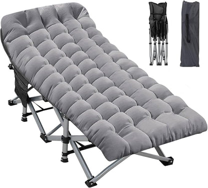 Folding Camping Cot 28inch w/Mattress, Heavy Duty Portable Sleeping Cot with Carry Bag, Double Layer Oxford Travel Camp Cots for Outdoors & Indoors, Suit for Adults Kids，Grey
