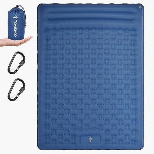 TOMSHOO Double Sleeping Pad, Inflatable Sleeping Mat Built-in Pump Camping Mat Upgraded Support Camping Mattress with Pillow, 2 Carabiner, Carry Bag, Repair Kit-77''L*53''W*5''H