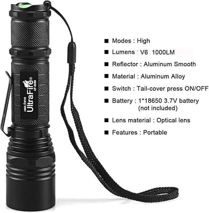 ULTRAFIRE LED Flashlight with Holster,WF-506B Single Mode EDC Handheld Tactical Flashlight,Super Bright 1000 Lumen Duty Flashlight with Belt Holster