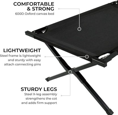 Teton Camping Cot with Patented Pivot Arm, Folding Camping Cot, Durable Heavy Duty Canvas, Comfortable Sleeping Bed for Adults, Portable