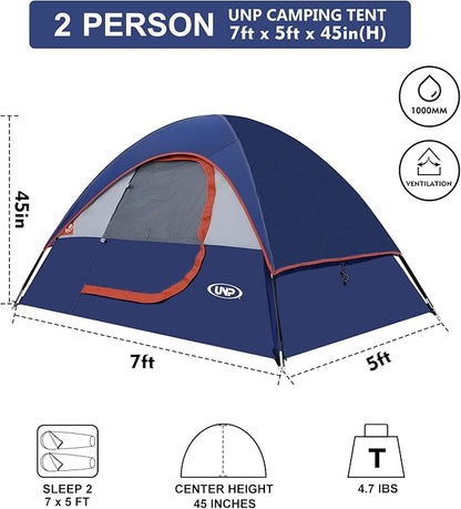 Camping Tent 2 Person, Waterproof Windproof Tent with Rainfly Easy Set up-Portable Dome Tents for Camping…