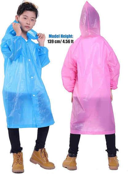 2 Pack Rain Ponchos for Kids, Reusable Kids Rain Jacket with Hood Waterproof Raincoats for Boys and Girls