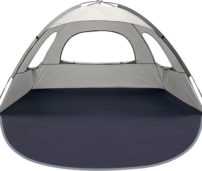 WhiteFang Beach Tent Anti-UV Portable Sun Shade Shelter for 3/4/6/8 Person, Extendable Floor with 3 Ventilating Mesh Windows Plus Carrying Bag, Stakes and Guy Lines