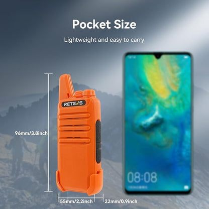 Retevis RT22 Rechargeable Walkie Talkies, Long Range Two Way Radio for Adults, Portable Handheld Radio, Voice Activated, Emergency Alarm, Outdoor Hiking Travel(4 Pack, Orange)