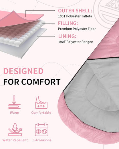 Sportneer Sleeping Bags for Adults, Warm & Cold Weather Sleeping Bag for Adults Kids Boys Girls - Lightweight Compact Camping Gear Equipment, Traveling, Backpacking, Hiking