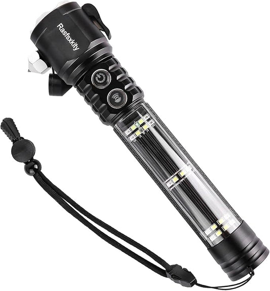Multi-Function Emergency with Window Breaker and Seatbelt Cutter, LED Flashlight, Strobe SOS Beacon，Mobile Power，Alarm Rescue, 2024 Version，for car，Outdoor，Hiking, Fishing, Dog Walking