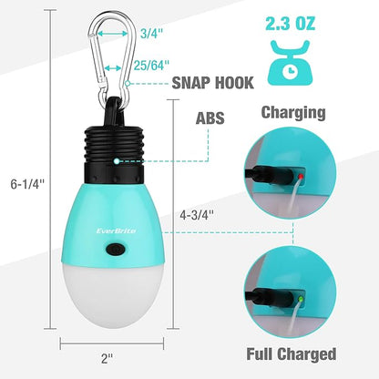 EverBrite Rechargeable Camping Light,Portable Tent Lantern,3 Lighting Modes, Hanging Tent Light Bulbs with Clip Hook for Hiking, Fishing, Backpacking, Emergency and More,Blue(2 Pack)