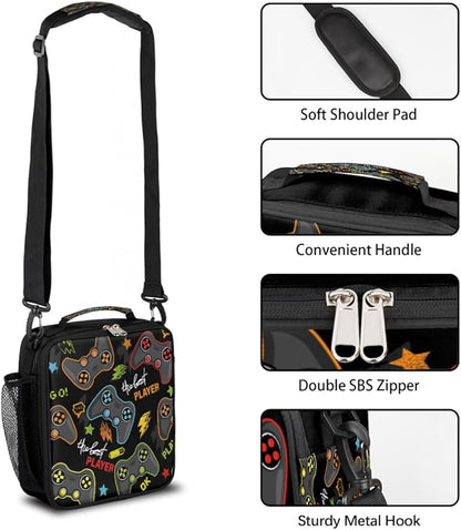 cfpolar Game Lunch Box for Boys Girls, Video Game Controller Insulated Lunch Bags for Kids Reusable Mini Cooler Lunch Tote Lunchbox Thermal Meal Tote Kit with Shoulder Strap for Work School Picnic