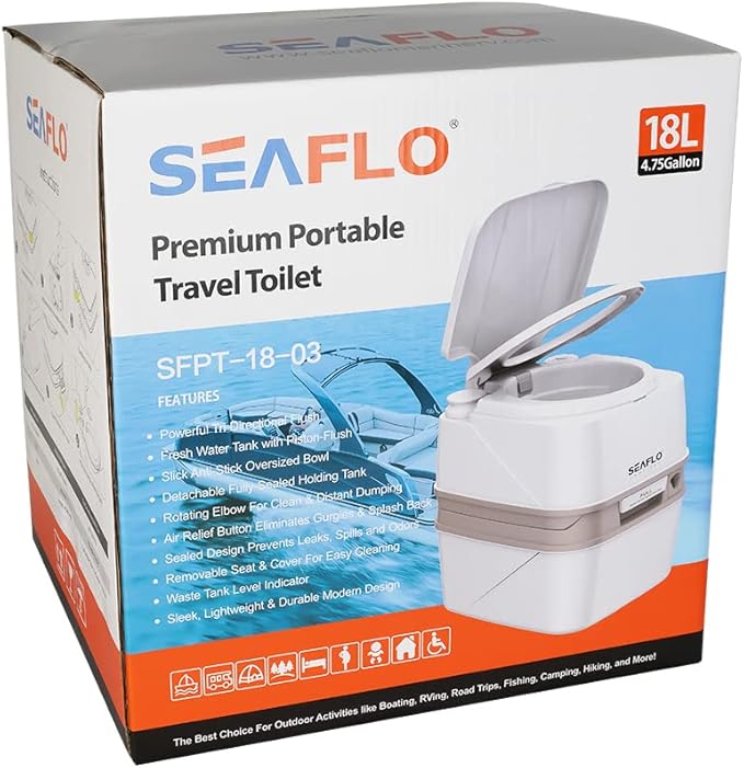SEAFLO Portable Toilet for RV, Boat, and Camping (4.8 Gallon - Premium Ver.)