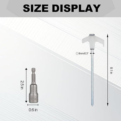 4 Pack Screw in Tent Stakes Heavy Duty,8 Inch Ground Anchors Screw in,Metal Stakes with Hex Head Driver,Camping Tent Accessories.