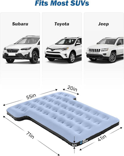 JOYTUTUS SUV Air Mattress Camping Bed,3.0 Thickened Flocking Car Camping Inflatable Mattress,Anti-Leakage,with 2 Pillows & Electric Pump Universal Car Bed for SUV Trunk and Rear Seat