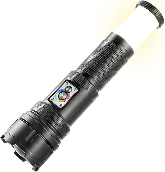 ULTRAFIRE Tactical Flashlight 1500 Lumens with Camping Lantern, Zoomable 10 Modes Bright LED Flashlight, USB Rechargeable, with Red Flashing Mode for Camping Hiking Outdoor, Z9 PRO