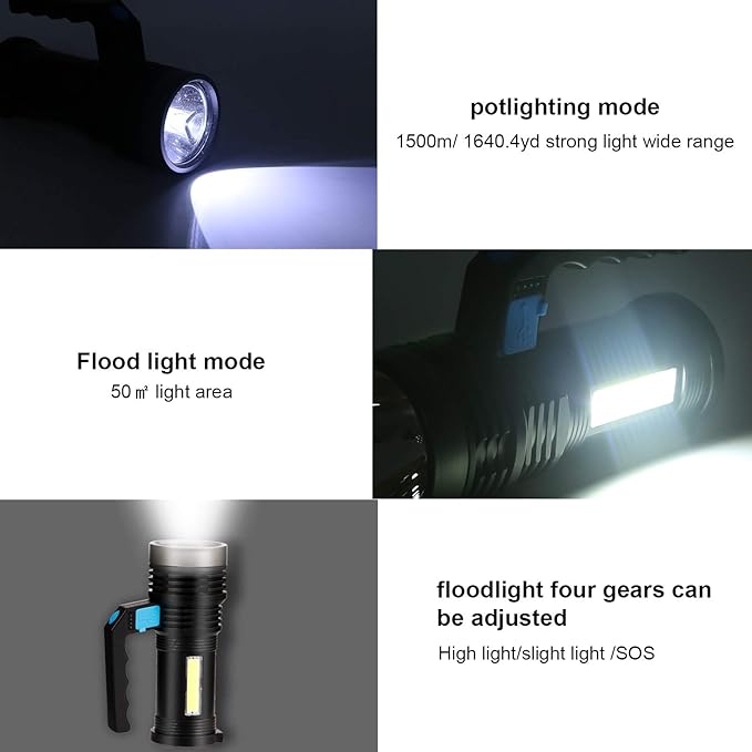 Rechargeable Spotlight, Handhold Searchlight, Outdoor Long-Range Strong Light Flashlight, 1200mAh LED Spotlight for Home, Outdoor Activities, Camping