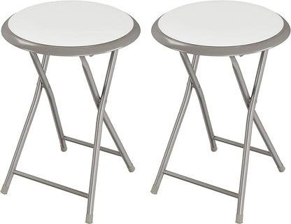 Folding Bar Stool - Heavy-Duty 18-inch Collapsible Padded Round Stool with 300lb Capacity for Dorm, Rec Room, or Game Room by Trademark Home (White)
