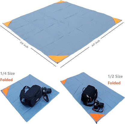Orga'Neat Pocket Picnic Blanket, Sandproof Lightweight Pocket Camping Tarp, 55″x 60″ Foldable & Fits into Small Bag, Water Resistant Washable Quick Dry Compact Beach Mat for Outdoor Recreation