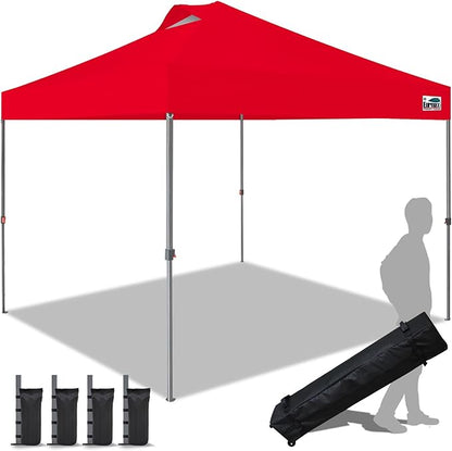 Eurmax USA NOMATTER ONE-Person Open&Close 10x10ft Pop Up Canopy Tent，Portable Shelter Canopy for Outdoor Events，Instant Canopies, Temporary Sunshade,Bonus 4 Sand Bags(Red)