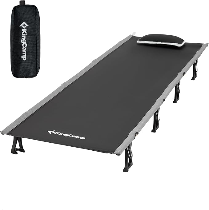 KingCamp Camping Cot, Folding Portable Heavy Duty Ultralight Cots for Adults Camping Tent Hiking Backpacking Mountaineering Travel Indoor Outdoor Indoor Base Camp with Pillow, Support 265 Lbs