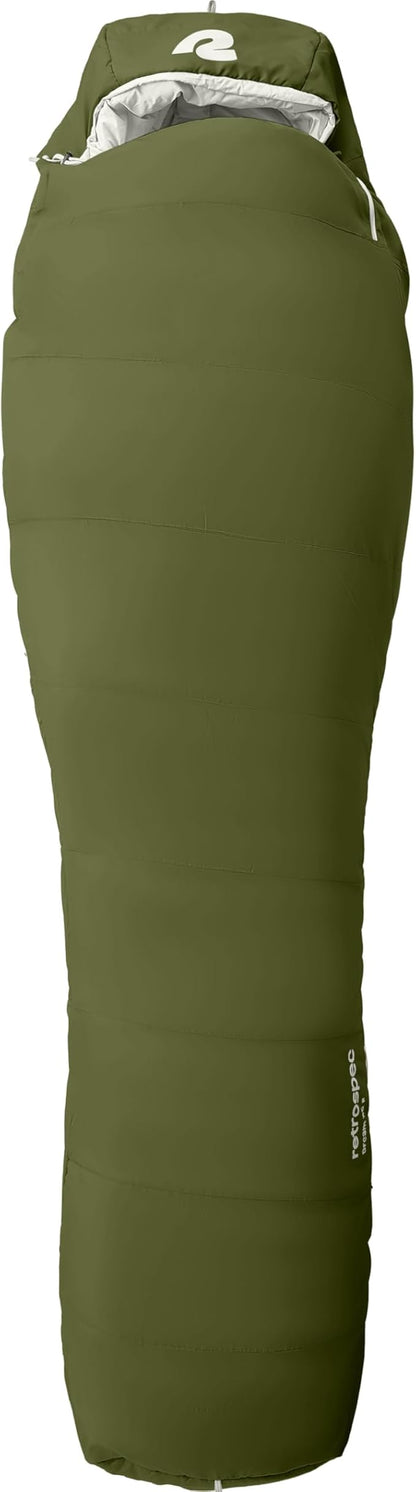 Retrospec Dream Mummy Sleeping Bag - 30°F Camping & Travel Essential Gear with Water - Resistant Shell & Synthetic Fill - Zippered Pocket & Stuff Sack