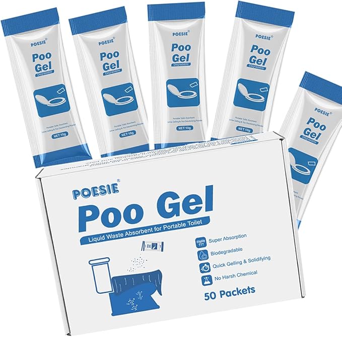 Poesie 25 or 50 Packets 2.2lb Poo Urine Powder for Camping Outdoor Recreation Portable Toilet Absorbent Gel