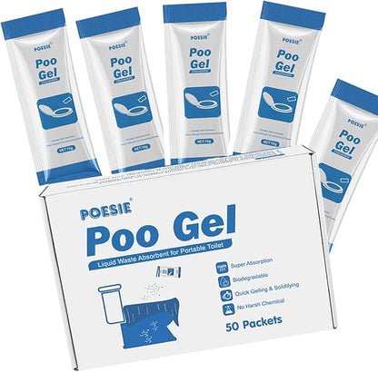 Poesie 25 or 50 Packets 2.2lb Poo Urine Powder for Camping Outdoor Recreation Portable Toilet Absorbent Gel