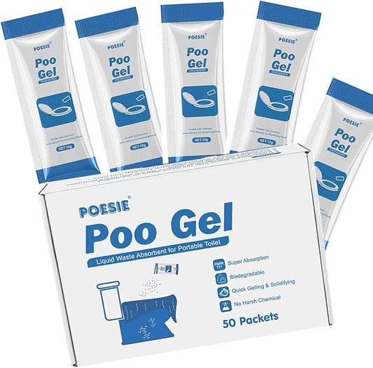Poesie 25 or 50 Packets 2.2lb Poo Urine Powder for Camping Outdoor Recreation Portable Toilet Absorbent Gel