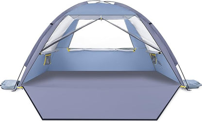 Happy Travel Beach Tent Sun Shelter for 3/4/5/6/7/8 Person, Portable UPF 50+ UV Protection Beach Shade Canopy for Family & Baby, Lightweight & Easy Setup Beach Cabana with 3 Ventilation Mesh Windows
