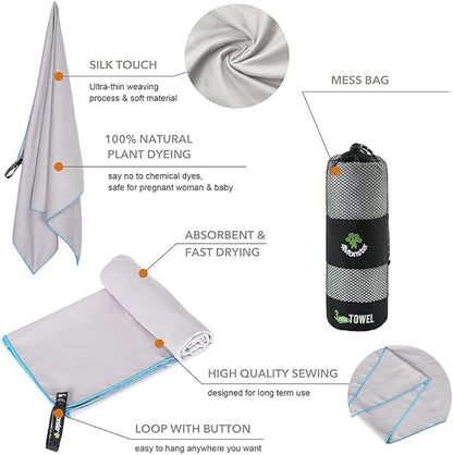4Monster Camping Towels 3 Size at 1 Pack,Quick Dry Microfiber Towel,Beach Travel Towel Ultra Compact,Soft Gym Towel for Hiking Yoga Travel Sports Backpacking Trip and Pool