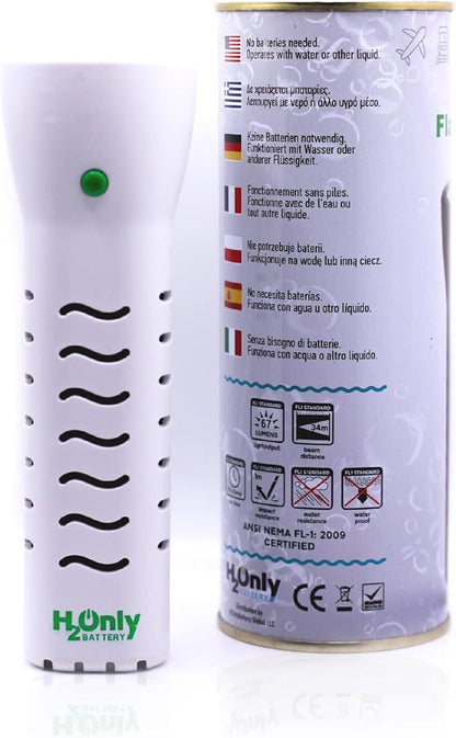 Flashlight - No Batteries Needed - Water Powered (or Any Liquid)- No Expiration Date - 67 Lumens, Emergency Light - Last up to 1500 Hours-White