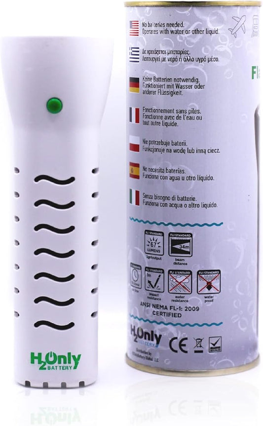 Flashlight - No Batteries Needed - Water Powered (or Any Liquid)- No Expiration Date - 67 Lumens, Emergency Light - Last up to 1500 Hours-White