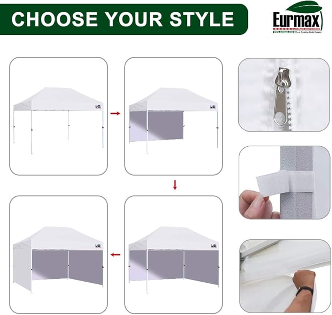 Eurmax USA 10'x15' Pop Up Canopy Tent Commercial Instant Canopies with Heavy Duty Roller Bag,Bonus 4 Sand Weights Bags (Black)