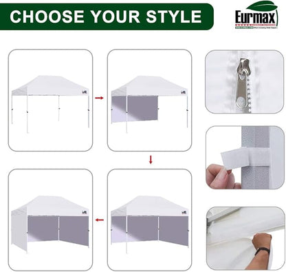 Eurmax USA 10'x15' Pop Up Canopy Tent Commercial Instant Canopies with Heavy Duty Roller Bag,Bonus 4 Sand Weights Bags (Black)