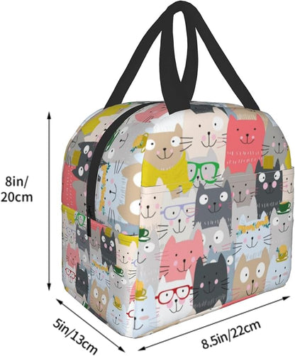 Cute Cat Lunch Box Insulated Funny Cartoon Lunch Bag Leakproof Reusable Lunch Tote Bag Multipurpose Lunch Tote for Kids Adult School Work Picnic