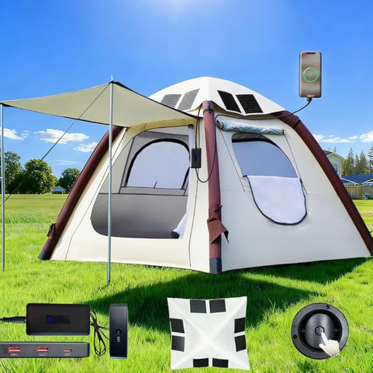 Cow-HQUS Camping Tents 4 Person,3 Minute Easy Set Up Waterproof Tent,Pop Up Tents for Camping, Portable Family Auto-Inflating Instant Tent with Mesh Windows, Large Inflatable Tents for Camping