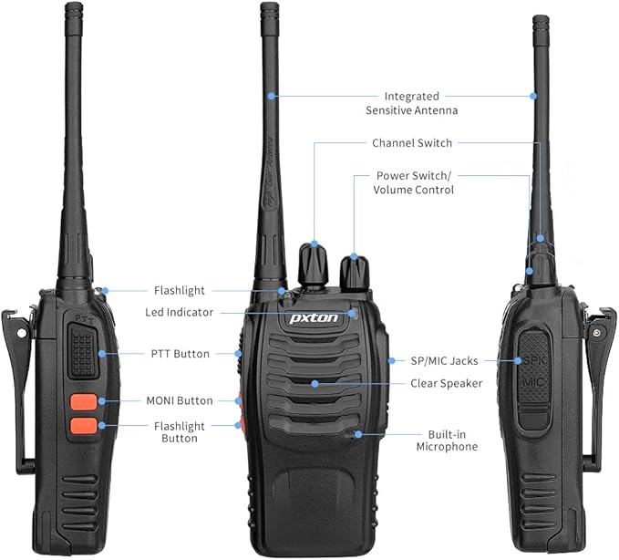 Rechargeable walkie talkies for Adults with Upgraded Earpieces and Li-ion Battery,Two Way radios has VOX/TOT/Emergency Alarm/Battery Low Alert/Flashlight/Scan Function（4 Pack）